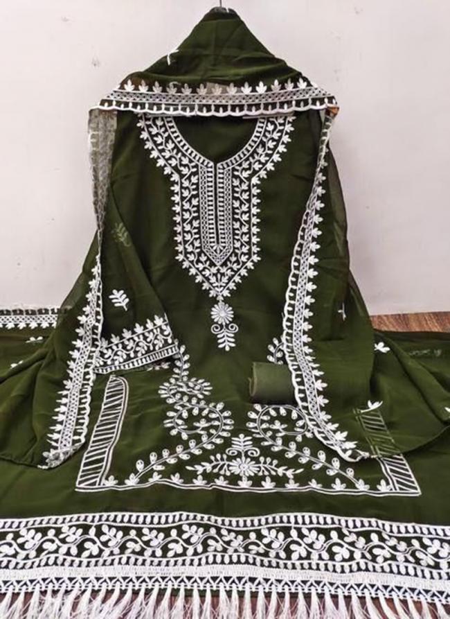 Georgette Green Festival Wear Embroidery Work Dress Material